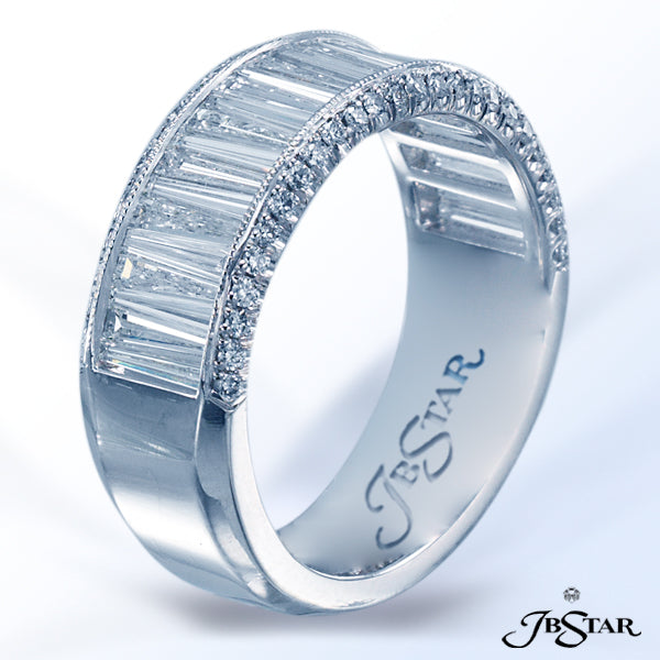 JB STAR PLATINUM DIAMOND BAND HANDCRAFTED WITH PERFECTLY MATCHED TAPERED BAGUETTES IN A CHANNEL SETT