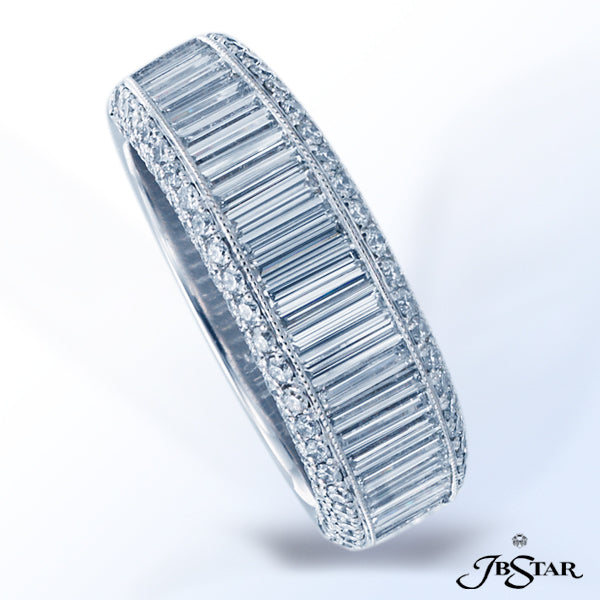 JB STAR PLATINUM DIAMOND WEDDING BAND HANDCRAFTED WITH CAREFULLY SELECTED STRAIGHT BAGUETTE DIAMONDS