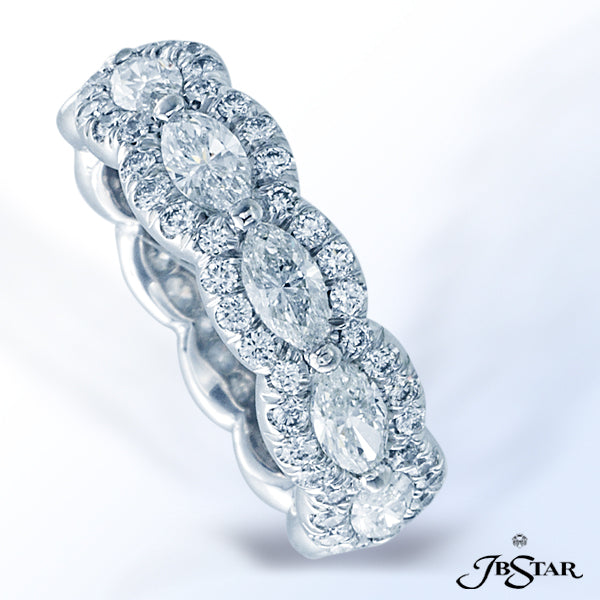 JB STAR BEAUTIFUL MARQUISE AND ROUND DIAMOND WEDDING BAND IN SHARED PRONG AND MICRO PAVE SETTING. PL