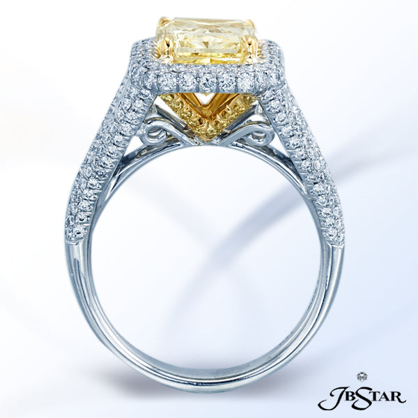 JB STAR FANCY YELLOW DIAMOND RING FEATURING A GORGEOUS 3.04 CT RADIANT YELLOW DIAMOND IN A MICRO PAV