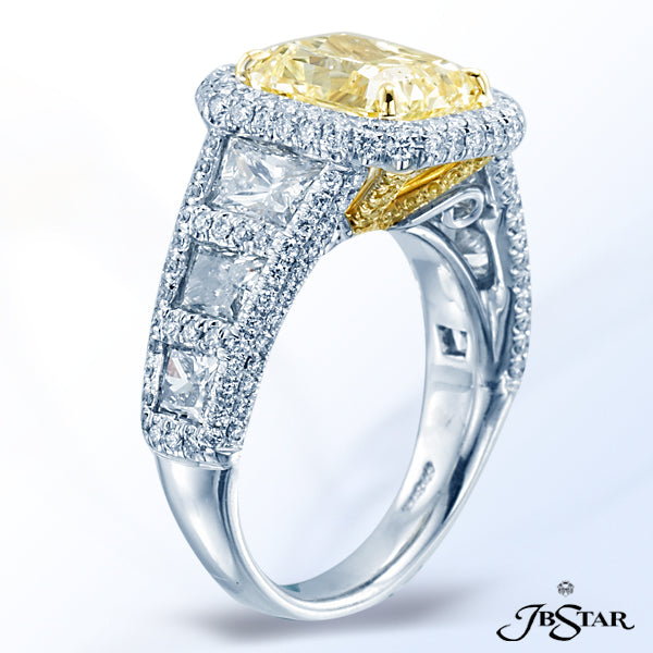JB STAR NATURAL FANCY YELLOW DIAMOND RING FEATURING A MAGNIFICENT 3.63 CT RADIANT FANCY YELLOW DIAMO