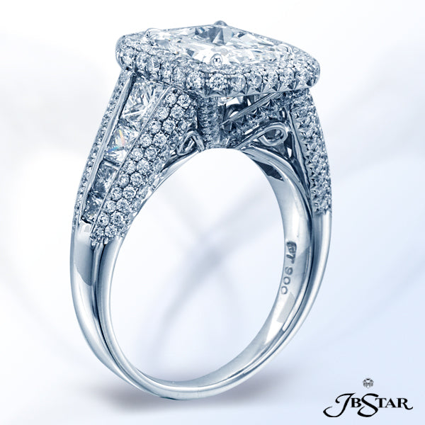 JB STAR DIAMOND ENGAGEMENT RING EXQUISITELY HANDCRAFTED WITH A 2.55 CT RADIANT DIAMOND CENTER, ACCEN