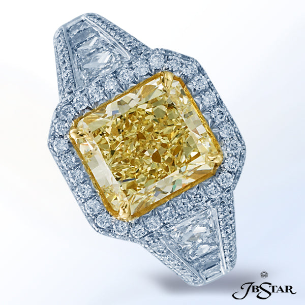 JB STAR NATURAL FANCY YELLOW DIAMOND RING FEATURING A BEAUTIFUL 3.23 CT FLY RADIANT DIAMOND CENTER,