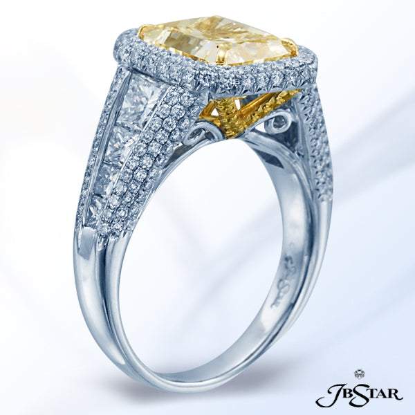 JB STAR NATURAL FANCY YELLOW DIAMOND RING FEATURING A BEAUTIFUL 3.23 CT FLY RADIANT DIAMOND CENTER,