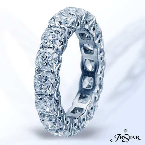 JB STAR DIAMOND ETERNITY BAND HANDCRAFTED WITH 16 CAREFULLY MATCHED CUSHION SHAPE DIAMONDS IN A PLAT
