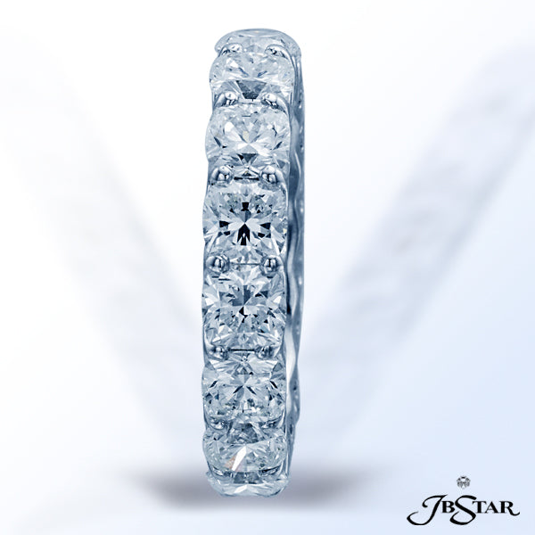 JB STAR DIAMOND ETERNITY BAND HANDCRAFTED WITH 16 CAREFULLY MATCHED CUSHION SHAPE DIAMONDS IN A PLAT