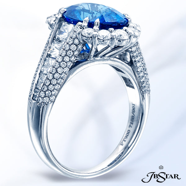 JB STAR BEAUTIFUL 4.98CT SRI LANKAN OVAL SAPPHIRE RING ENCIRCLED WITH ROUND DIAMONDS COMPLETED WITH