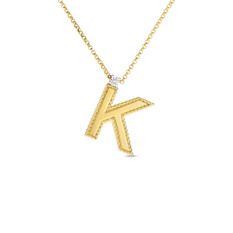 ROBERTO COIN 18KT GOLD BLOCK LETTER PENDANT K FROM THE PRINCESS