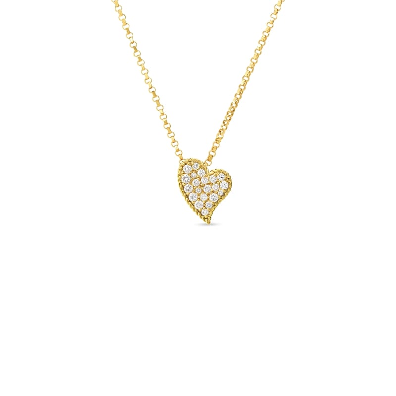 ROBERTO COIN 18KT GOLD SLANTED HEART PENDANT WITH DIAMONDS FROM THE PRINCESS
