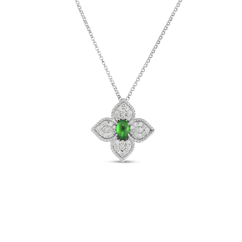 ROBERTO COIN 18K DIAMOND & TSAVORITE FLOWER PENDANT FROM THE PRINCESS FLOWER