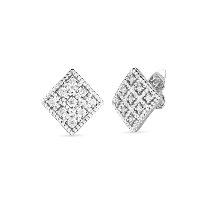 ROBERTO COIN 18K-GOLD-DIAMOND-BYZANTINE-BAROCCO-SMALL-SQUARE-STUD-EARRING FROM THE BYZANTINE BAROCCO