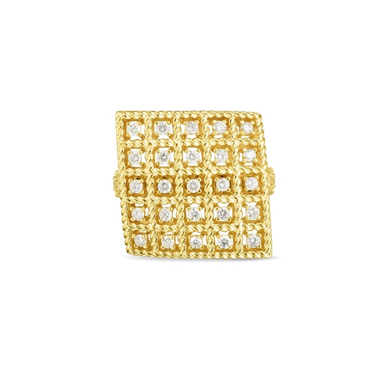 ROBERTO COIN 18K-GOLD-DIAMOND-BYZANTINE-BAROCCO-LARGE-SQUARE-TOP-RING FROM THE BYZANTINE BAROCCO