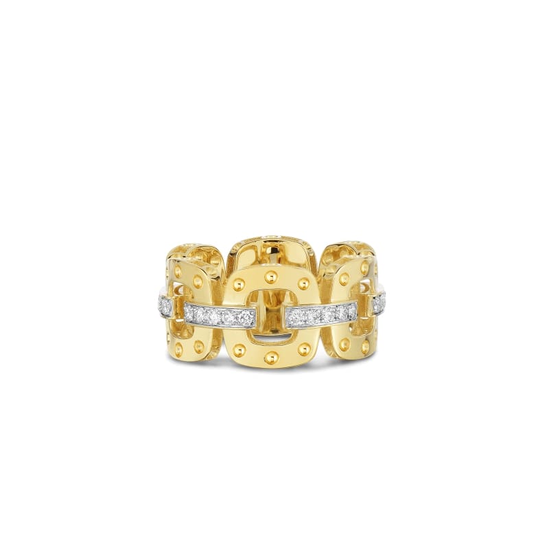 ROBERTO COIN 18KT GOLD LINK RING WITH DIAMONDS FROM THE POIS MOI