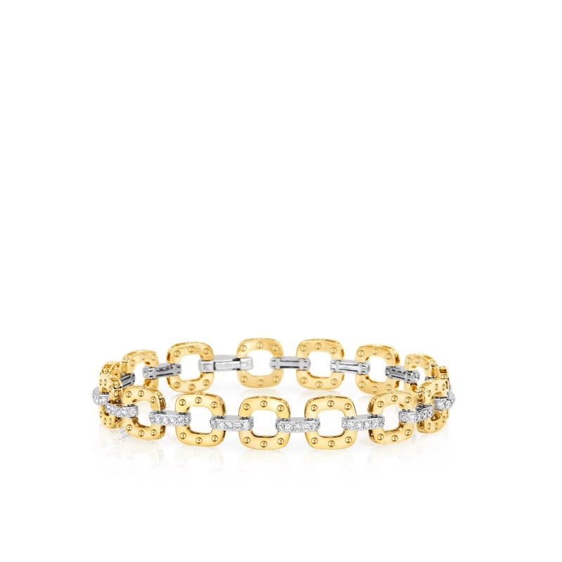 ROBERTO COIN 18KT GOLD PETITE LINK BRACELET WITH DIAMONDS FROM THE POIS MOI