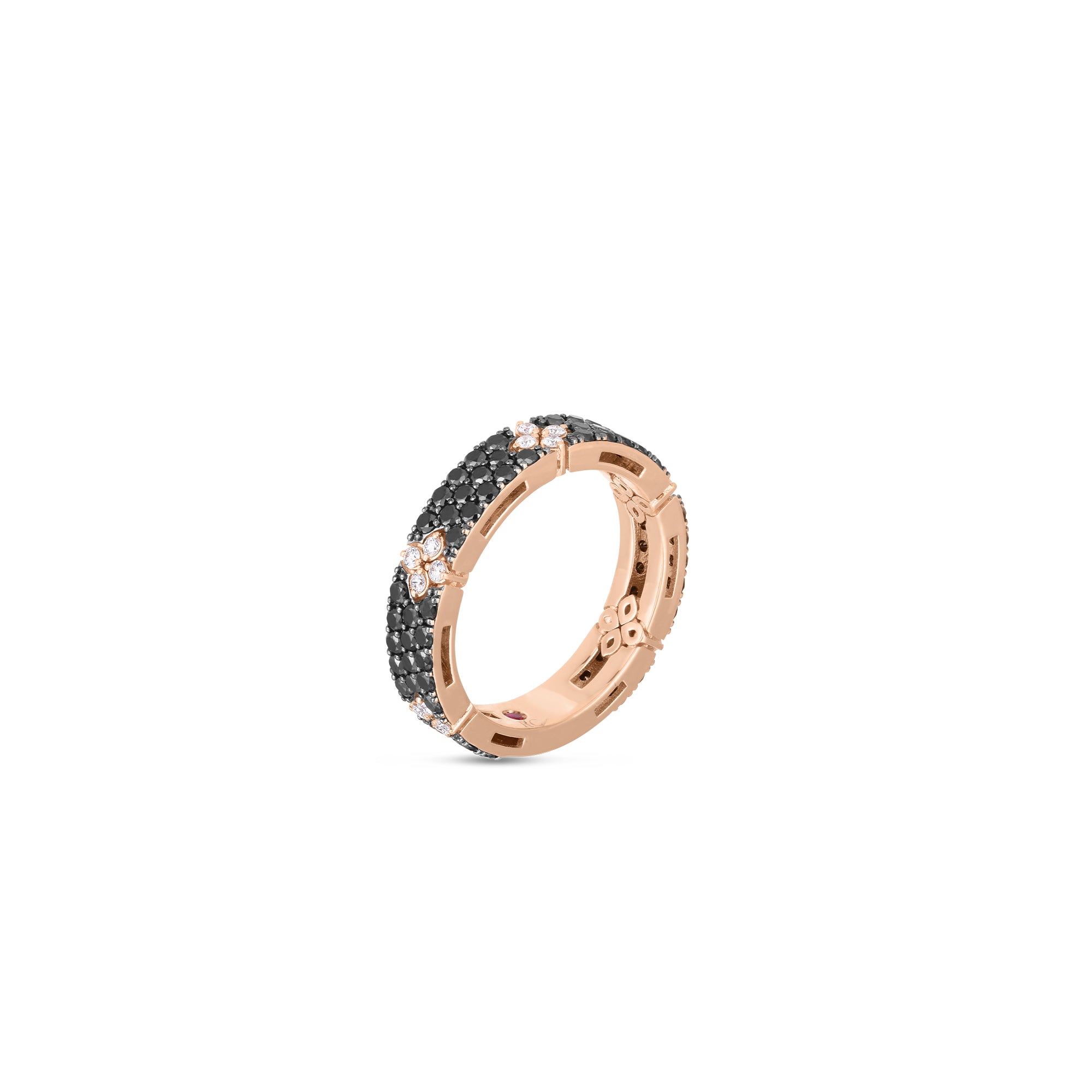 ROBERTO COIN 18K ROSE GOLD AND BLACK DIAMONDS 1.04CT ALONG WITH WHITE DIAMONDS 0.15CT BAND LOVE & VERONA COLLECTION