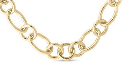 18k YELLOW GOLD ROUND AND OVAL LINK NECKLACE