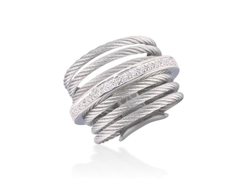 Alor Grey cable, 18 karat White Gold, 0.09 total carat weight Diamonds and stainless steel. Imported.