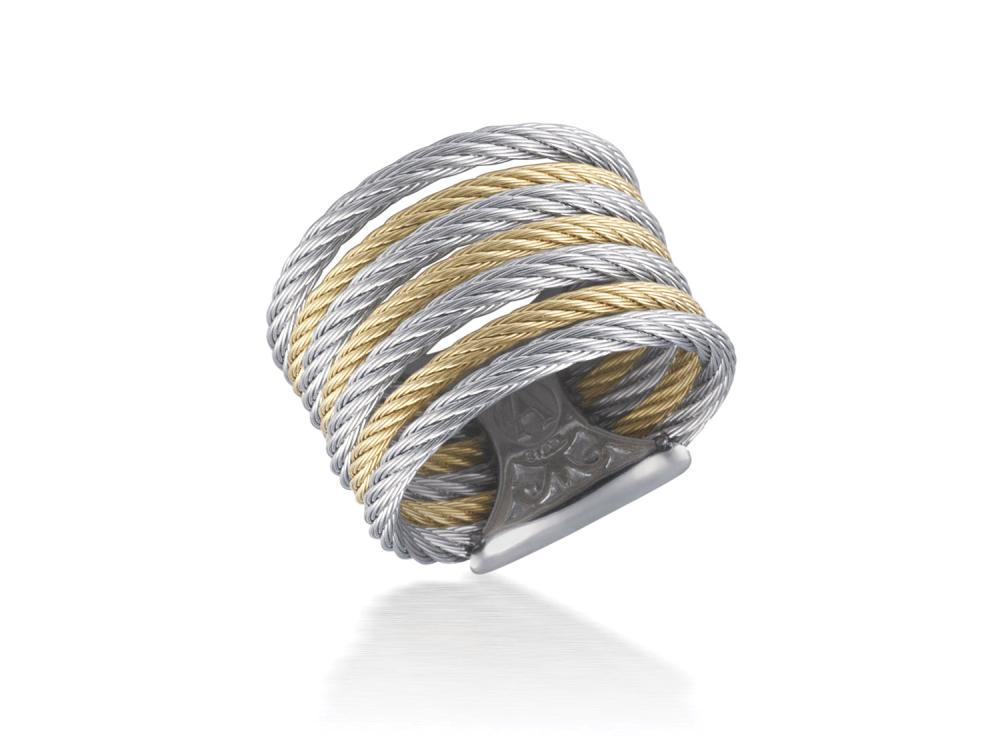 Alor Yellow cable and grey cable 7 row (3) 1.6mm & (4) 2.5mm, 18 karat Yellow Gold with stainless steel. Imported.