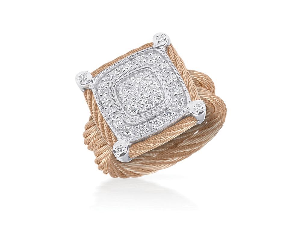 Alor Rose cable with 18 karat White Gold, 0.33 total carat weight Diamonds and stainless steel. Imported.