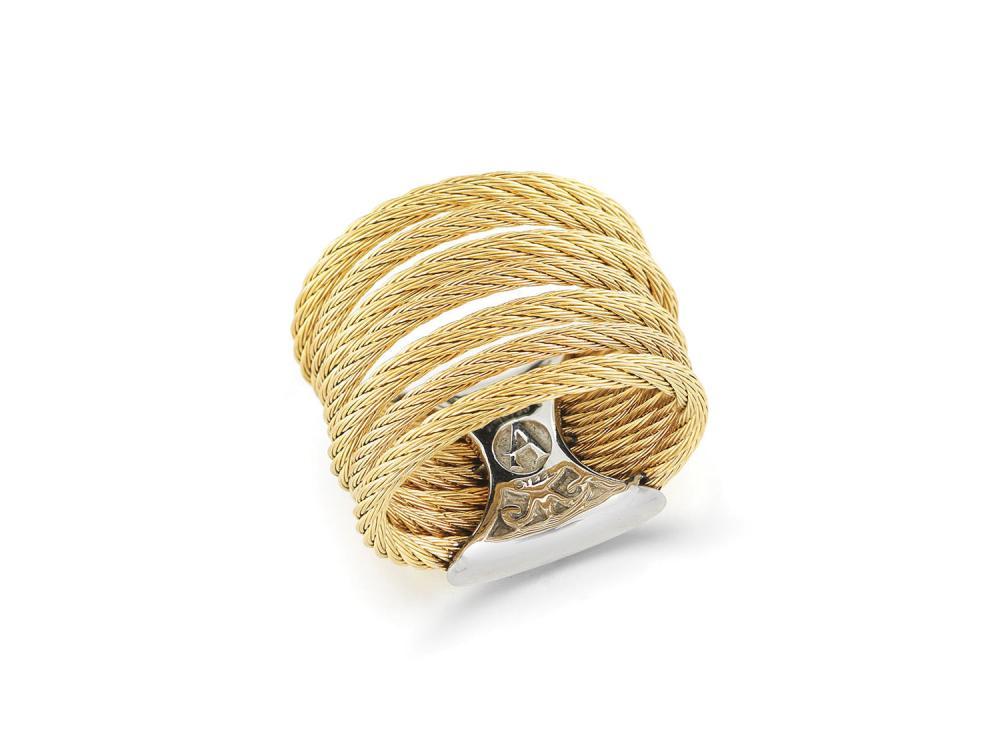 Alor Yellow cable 7 row (3) 1.6mm & (4) 2.5mm, 18 karat Yellow Gold with stainless steel. Imported.