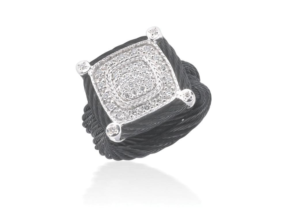 Alor Black cable with 18 karat White Gold, 0.33 total carat weight Diamonds and stainless steel. Imported.