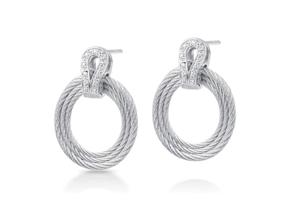 Alor Grey cable with 18 karat White Gold, 0.10 total carat weight Diamonds and stainless steel. Imported.