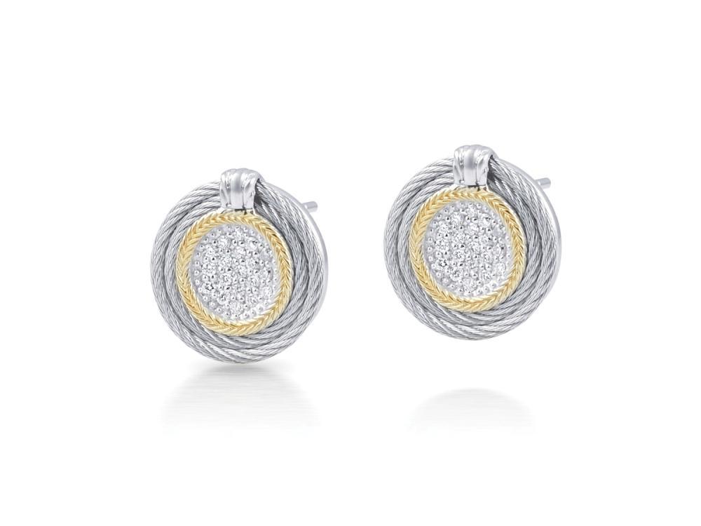 Alor Grey cable with 18 karat Yellow Gold, 0.35 total carat weight Diamonds and stainless steel. Imported.
