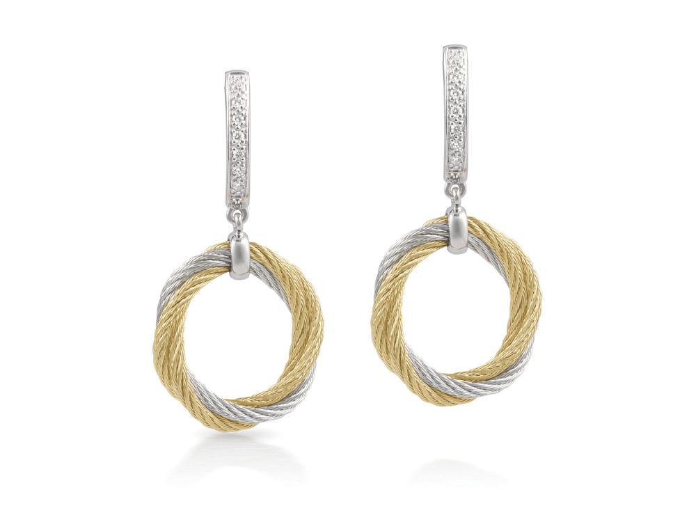 Alor Yellow cable and grey cable, 18 karat White Gold, 0.13 total carat weight Diamonds with stainless steel. Imported.