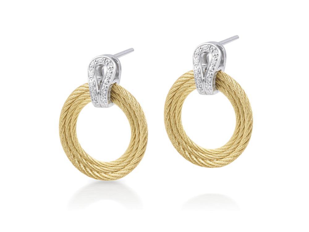 Alor Yellow cable with 18 karat White Gold, 0.10 total carat weight Diamonds and stainless steel. Imported.