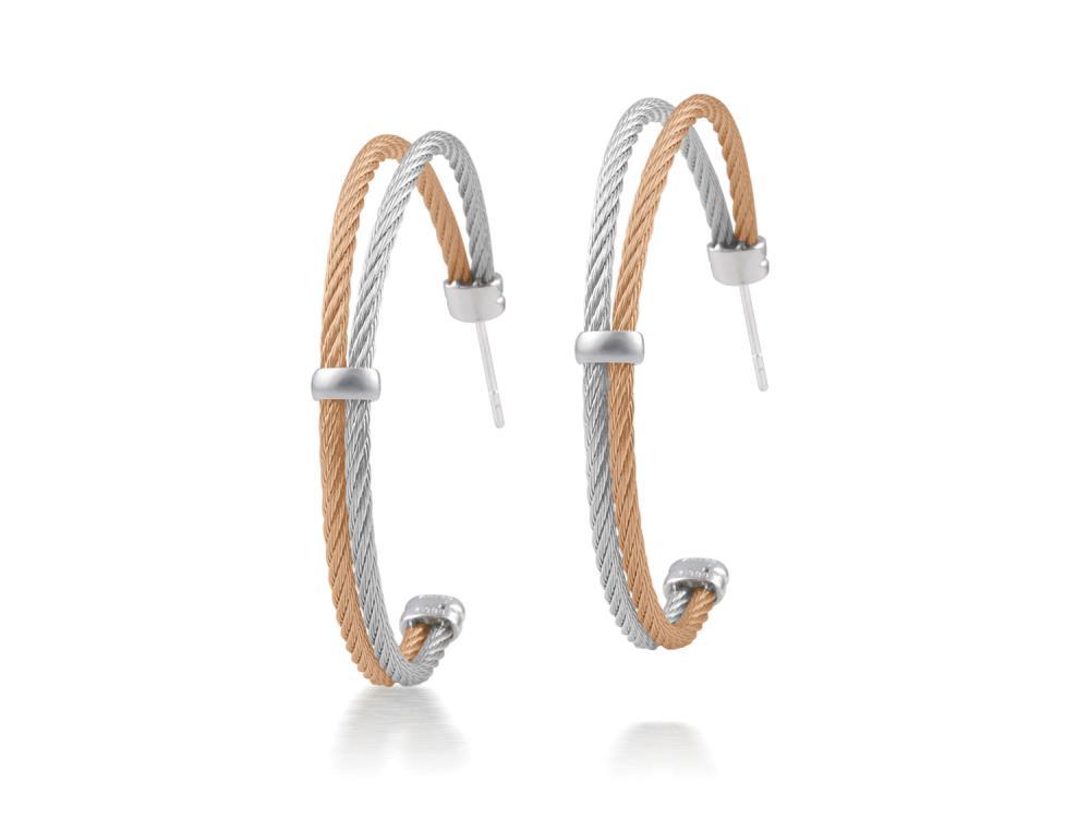 Alor 18 karat White Gold, stainless steel, rose stainless steel cable and grey stainless steel cable. Imported.