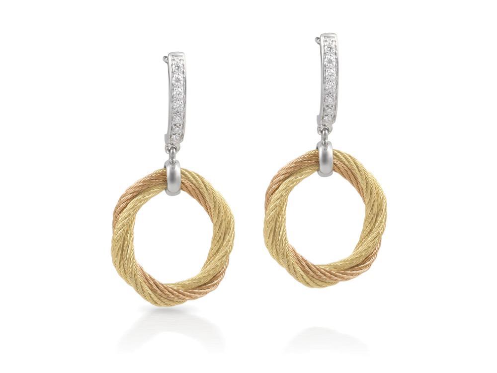 Alor Yellow cable and rose cable, 18 karat White Gold, 0.13 total carat weight Diamonds with stainless steel. Imported.