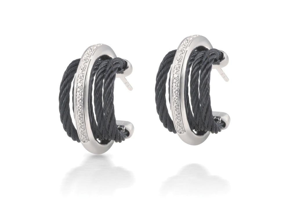 Alor Black cable, 18 karat White Gold, 0.08 total carat weight Diamonds and stainless steel. Imported.