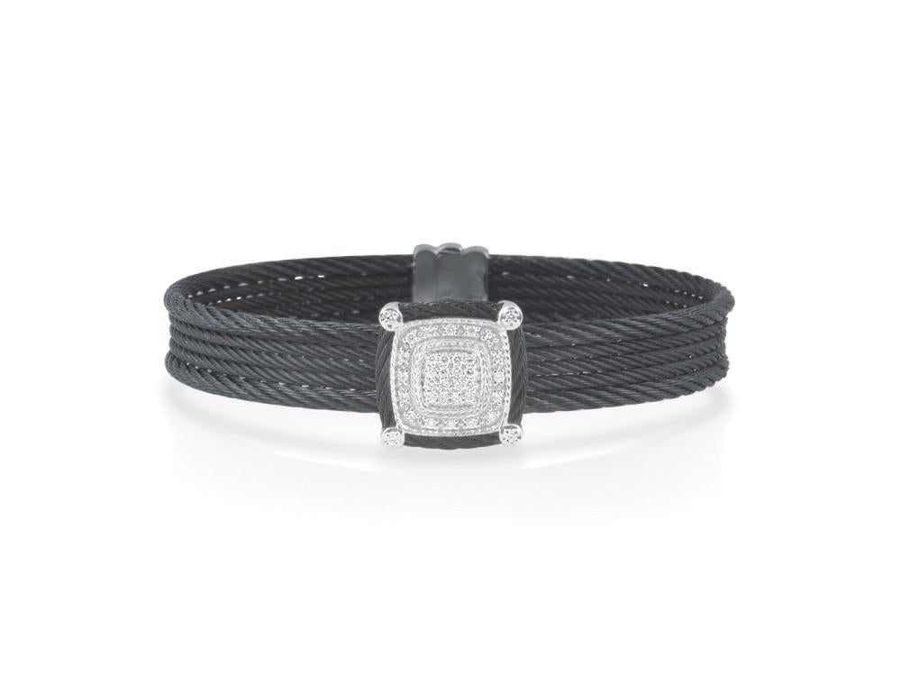 Alor Black cable, 18 karat White Gold, 0.33 total carat weight Diamonds and stainless steel. Imported.