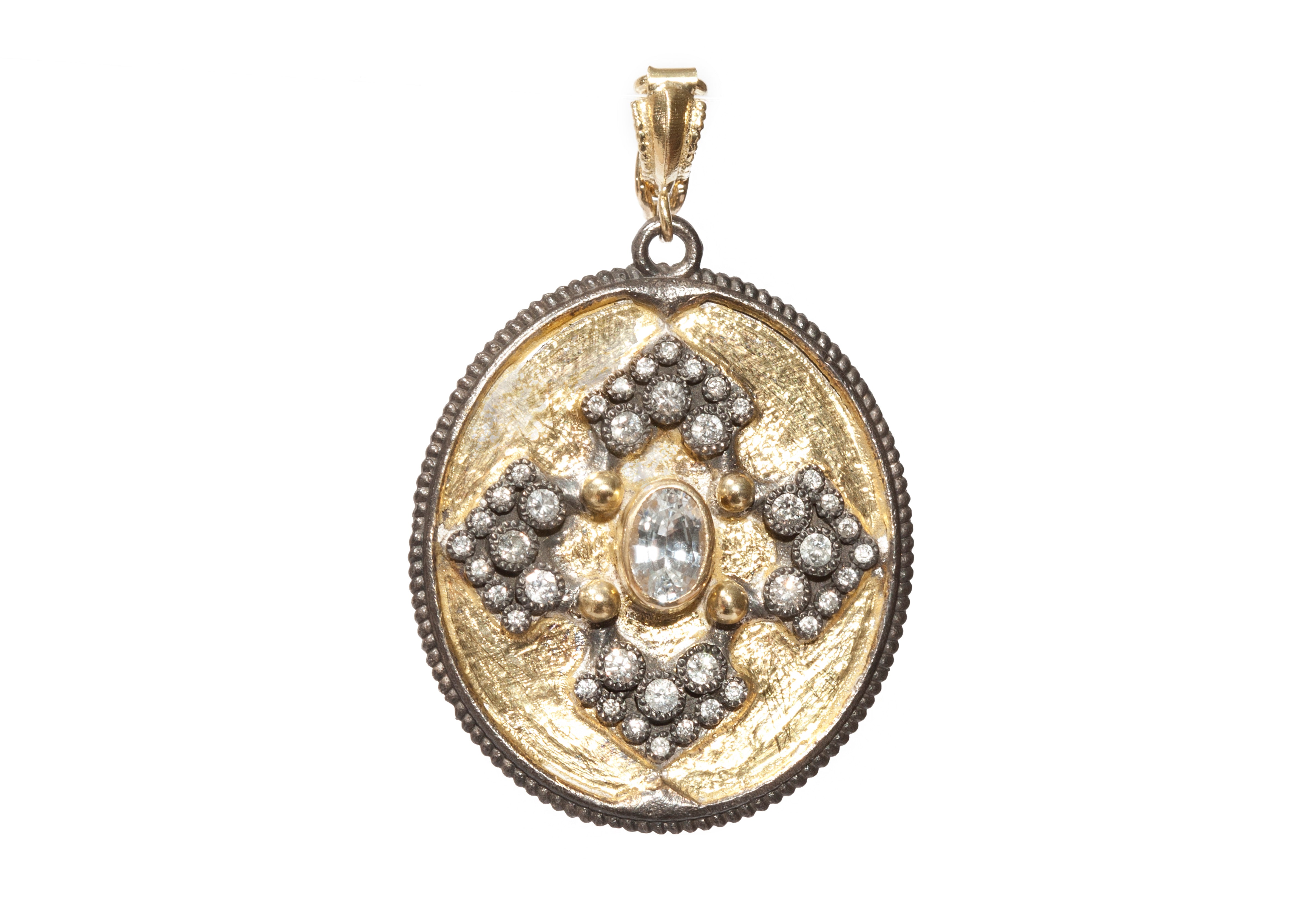 ARMENTA 18K YELLOW GOLD AND STERLING SILVER DIAMOND AND SAPPHIRE PENDANT 02277