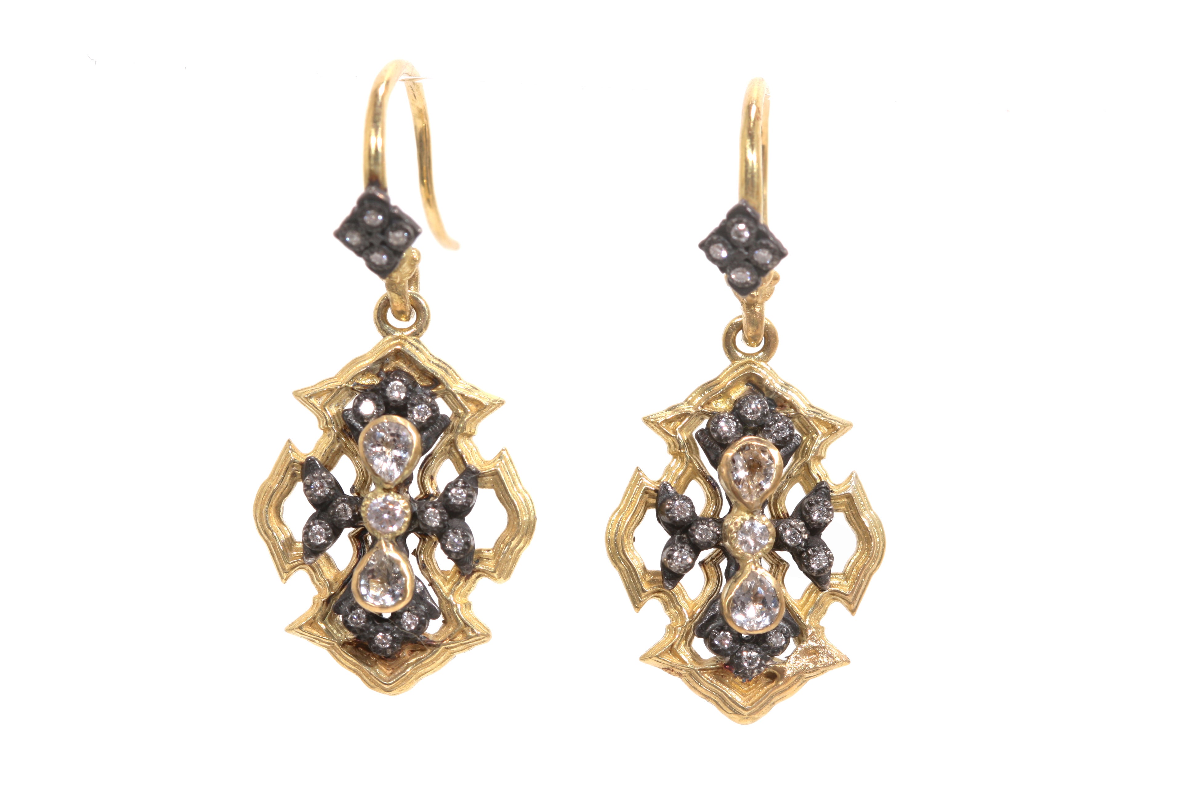 ARMENTA 18K YELLOW GOLD AND STERLING SILVER DIAMOND AND SAPPHIRE EARRINGS 01783