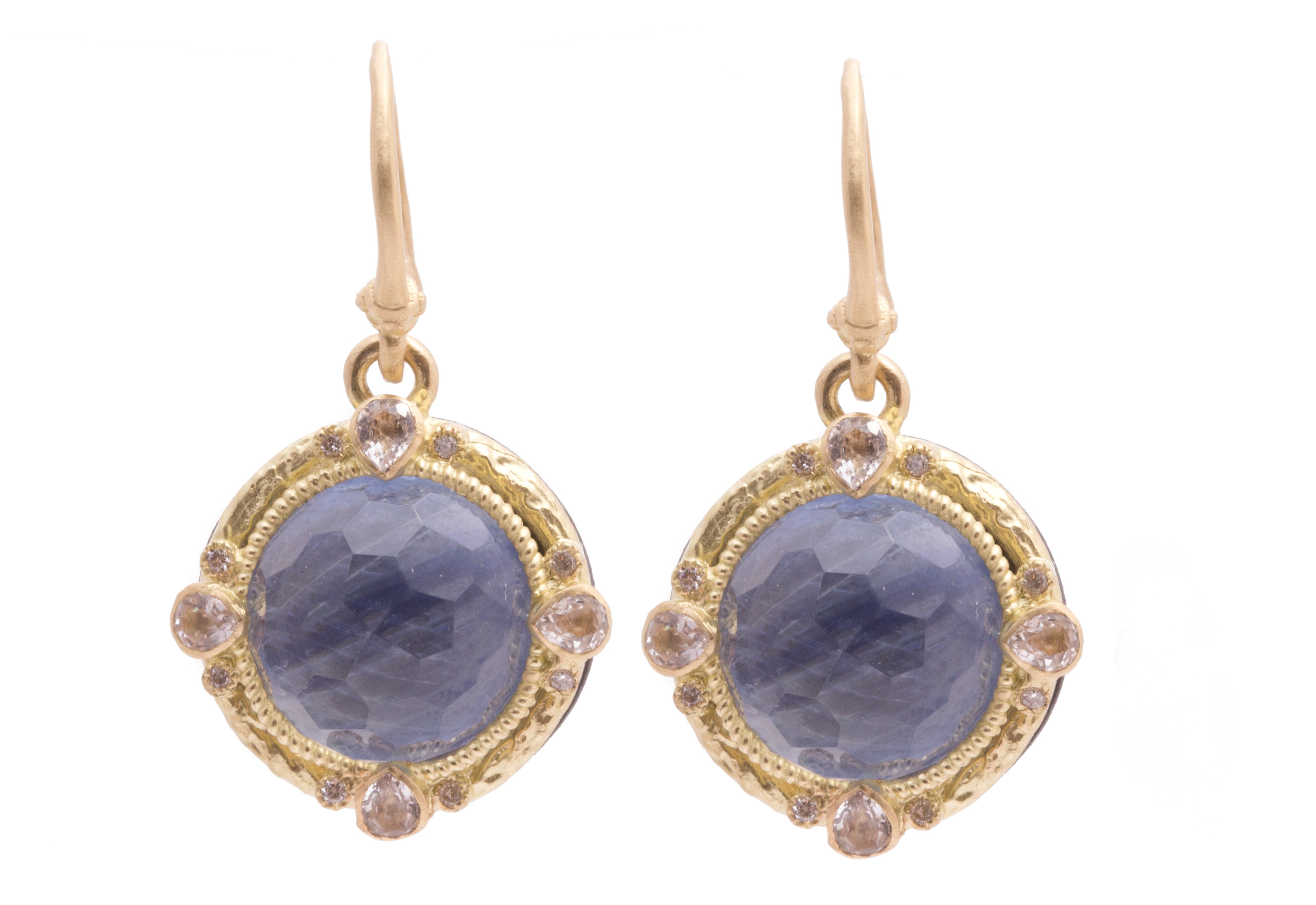 ARMENTA 18K YELLOW GOLD AND STERLING SILVER KYANITE QTARTZ AND DIAMOND EARRINGS 07326