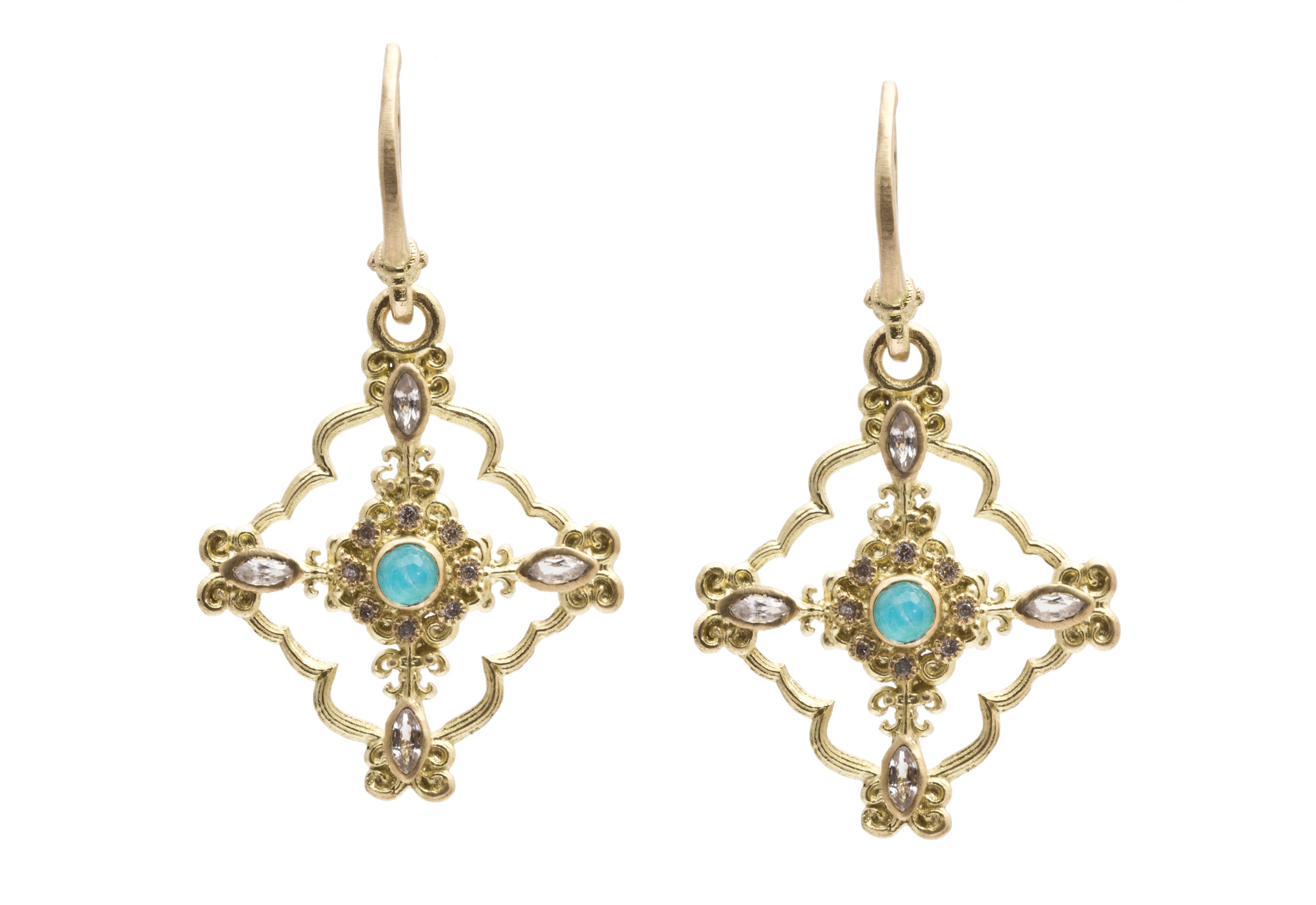 ARMENTA 18K YELLOW GOLD DIAMOND, SAPPHIRE AND MOONSTONE/TURQUOISE DOUBLET EARRINGS 08522