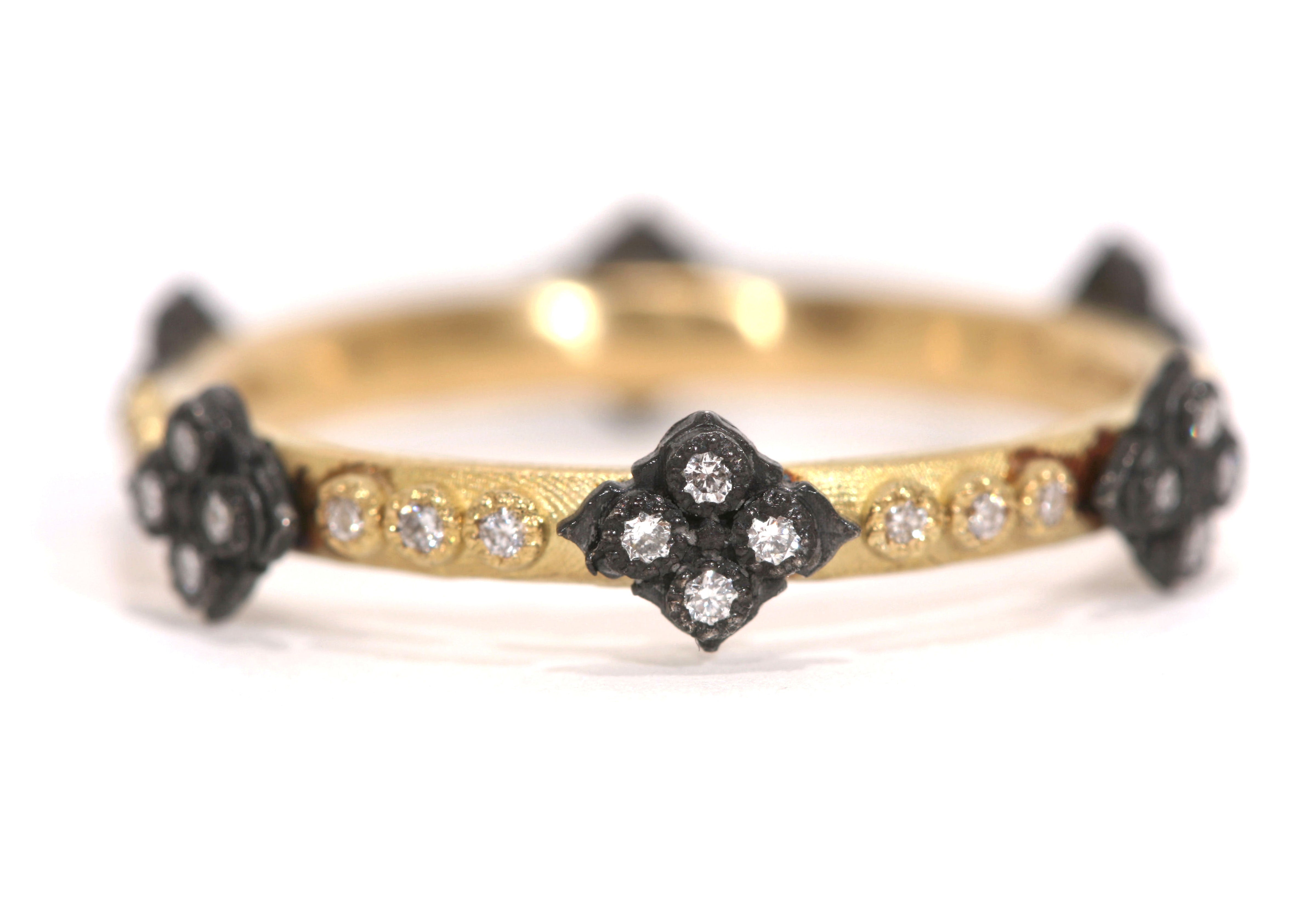ARMENTA 18K YELLOW GOLD AND STERLING SILVER DIAMOND STACK BAND