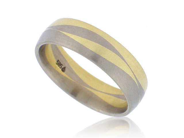 CHRISTIAN BAUER 14K YELLOW AND WHITE GOLD SATIN WAVE CONTEMPORARY WEDDING BAND FROM THE GENTLEMENS COLLECTION