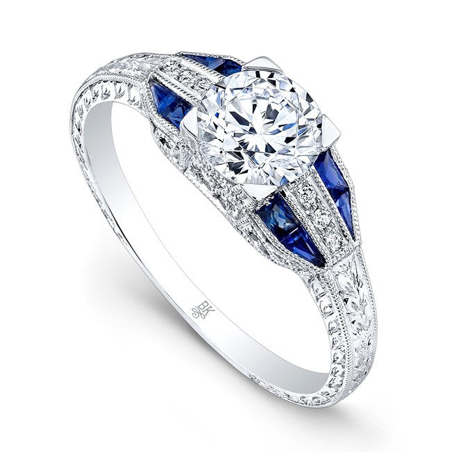 BEVERLEY K 18K WHITE GOLD 0.02CT DIAMOND AND BLUE SAPPHIRE ENGAGEMENT RING MOUNTING (CENTER STONE SOLD SEPARATELY) FROM THE BRIDAL COLLECTION