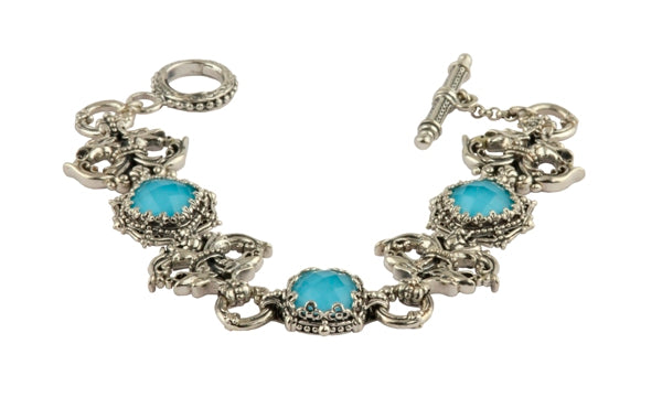 KONSTANTINO STERLING SILVER AND FACETED ROCK CRYSTAL TURQUOISE DUBLET BRACELET FROM THE AEGEAN COLLE