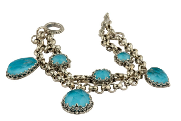 KONSTANTINO STERLING SILVER AND ROCK CRYSTAL TURQUOISE DUBLET ROLO CHAIN BRACELET FROM THE AEGEAN CO