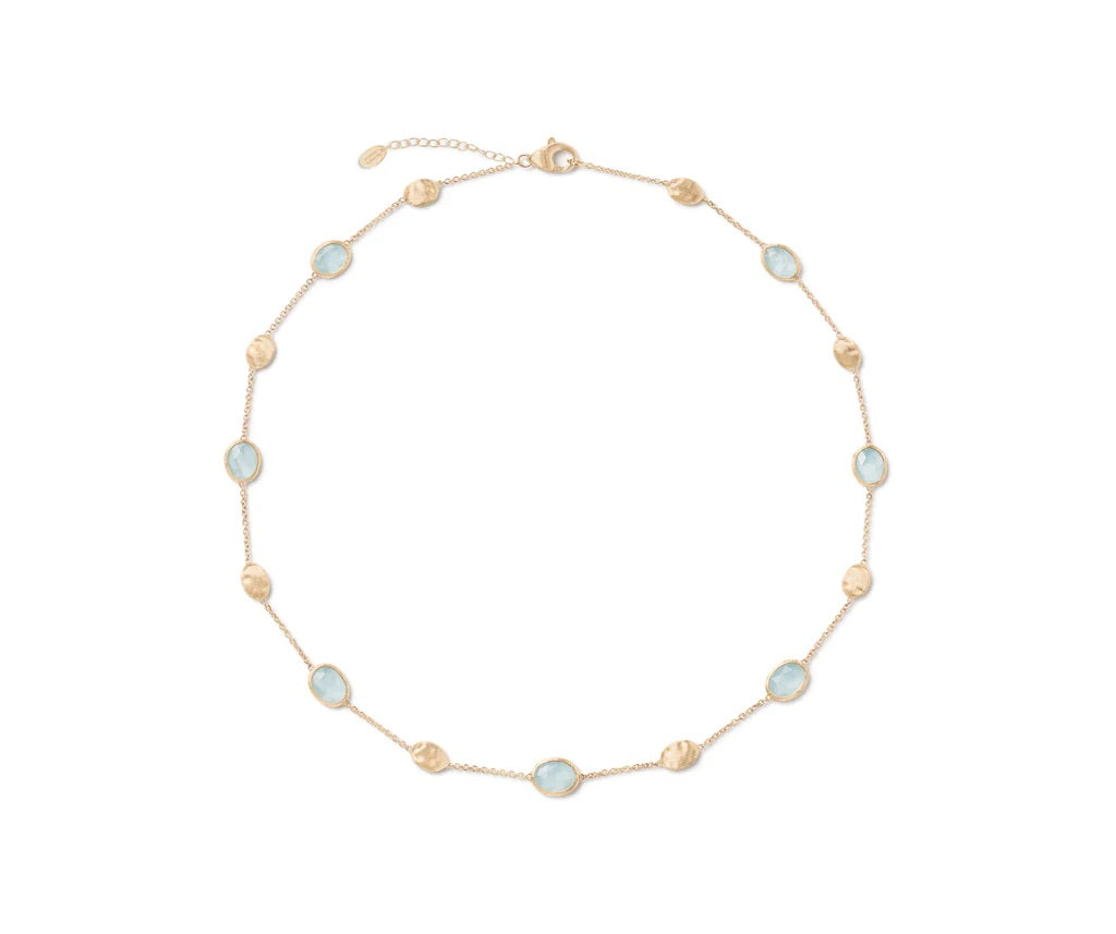 18K YELLOW GOLD AQUAMARINE NECKLACE WITH BEAD STATIONS FROM THE SIVIGLIA COLLECTION