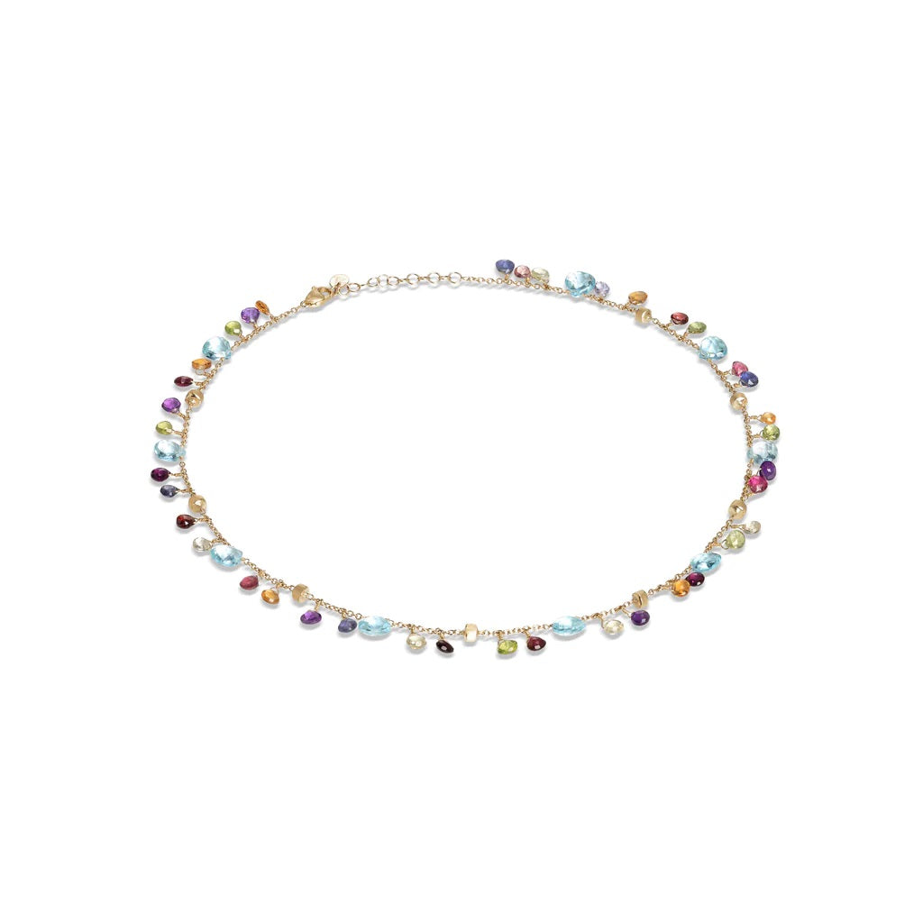 PARADISE COLLECTION 18K YELLOW GOLD BLUE TOPAZ AND MIXED GEMSTONE SINGLE STRAND NECKLACE
