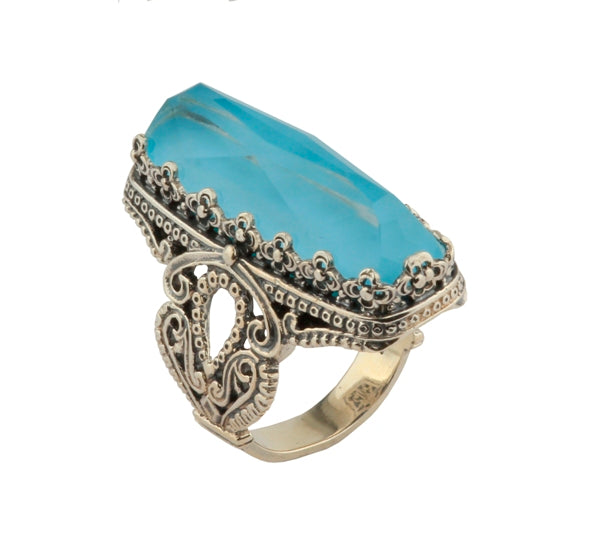 KONSTANTINO STERLING SILVER AND ROCK CRYSTAL TURQUOISE DUBLET RECTANGLE RING FROM THE AEGEAN COLLECT