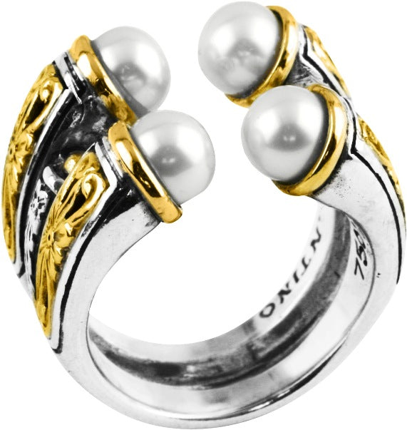 KONSTANTINO STERLING SILVER &18K GOLD PEARL OPEN RING FROM THE KASSAND —  MulloysJewelry