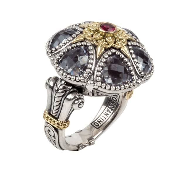 KONSTANTINO STERLING SILVER & 18K GOLD RING CRYSTAL FROM THE PYTHIA COLLECTION