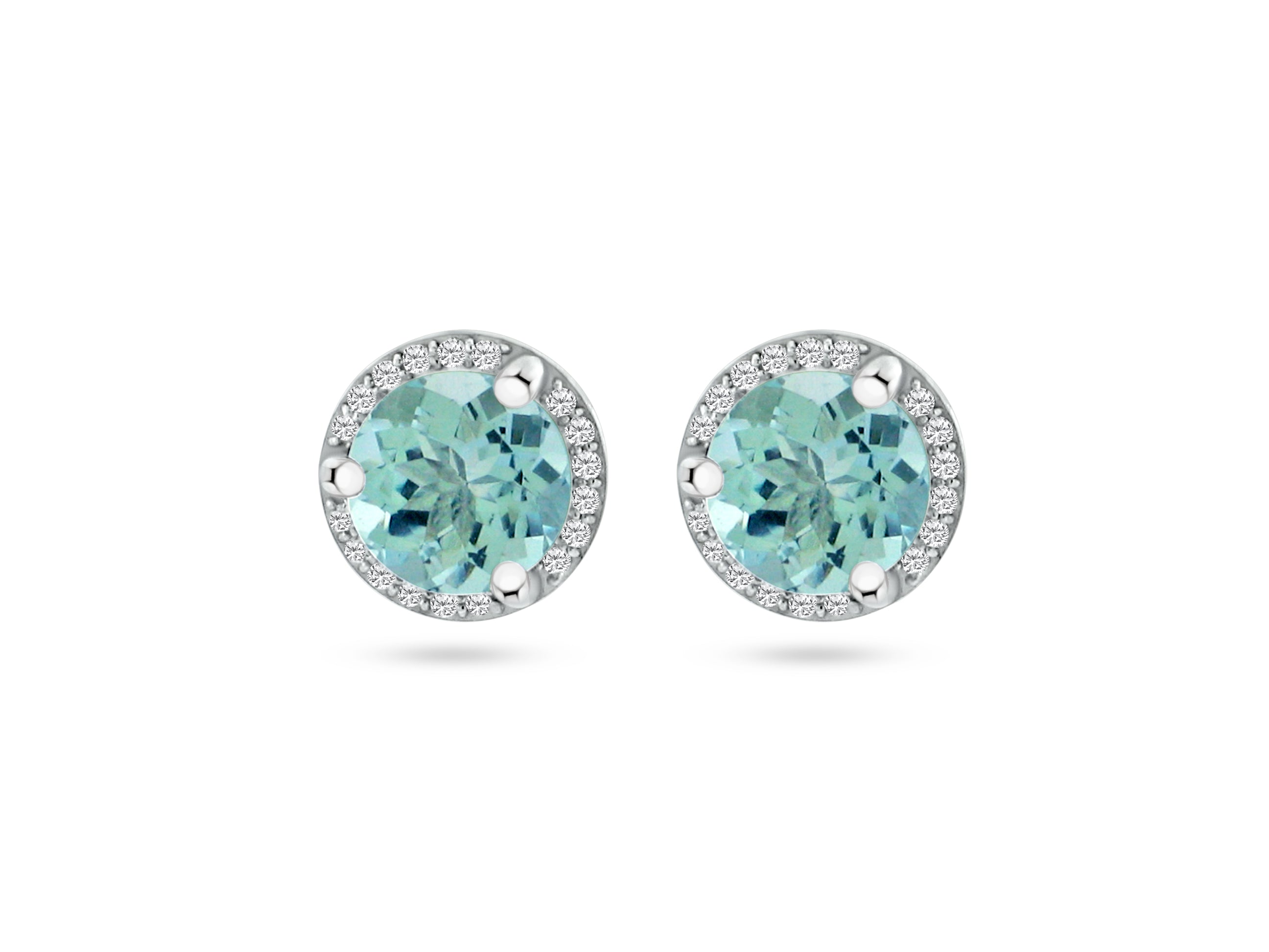 MULLOYS PRIVE 18K WHITE GOLD 2.18CT TOTAL  AQUAMARINE AND .11CT SI1 CLARITY G COLOR  DIAMOND STUD EARRINGS