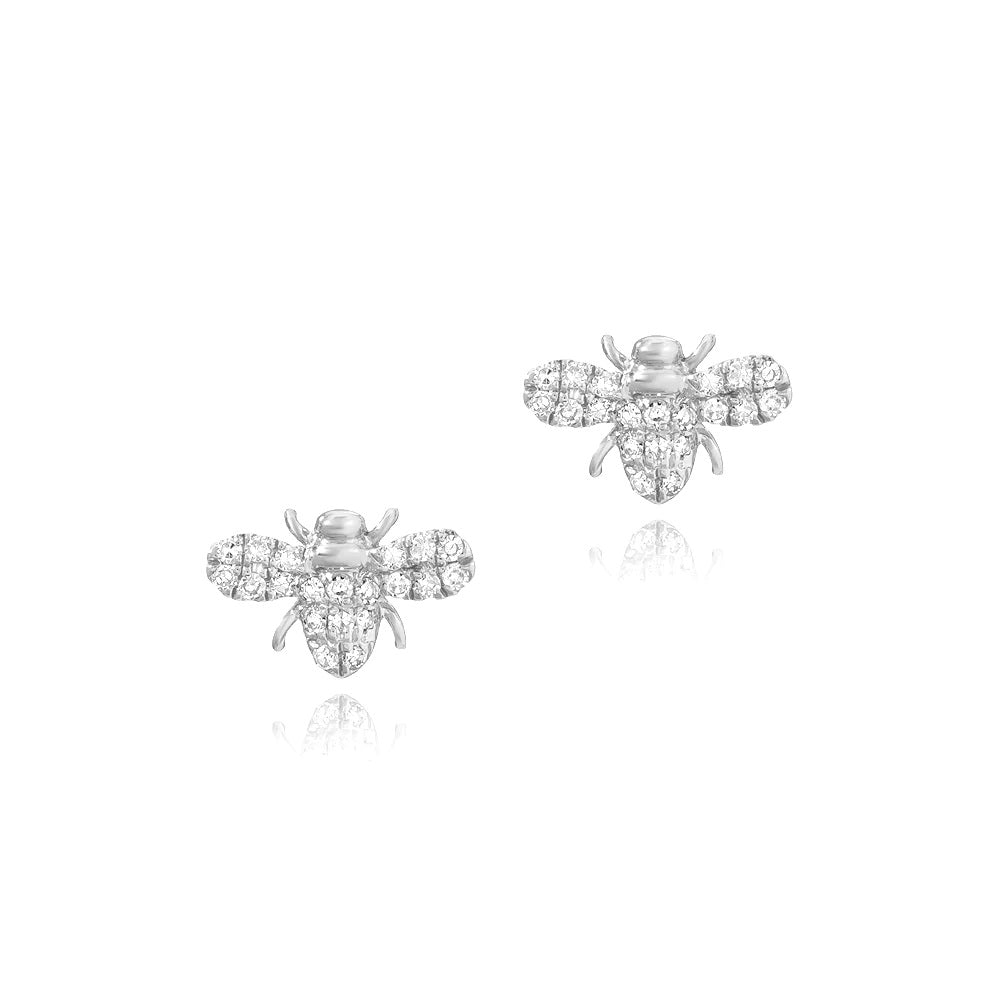 14K WHITE GOLD AND DIAMOND BEE EARRINGS .12CT