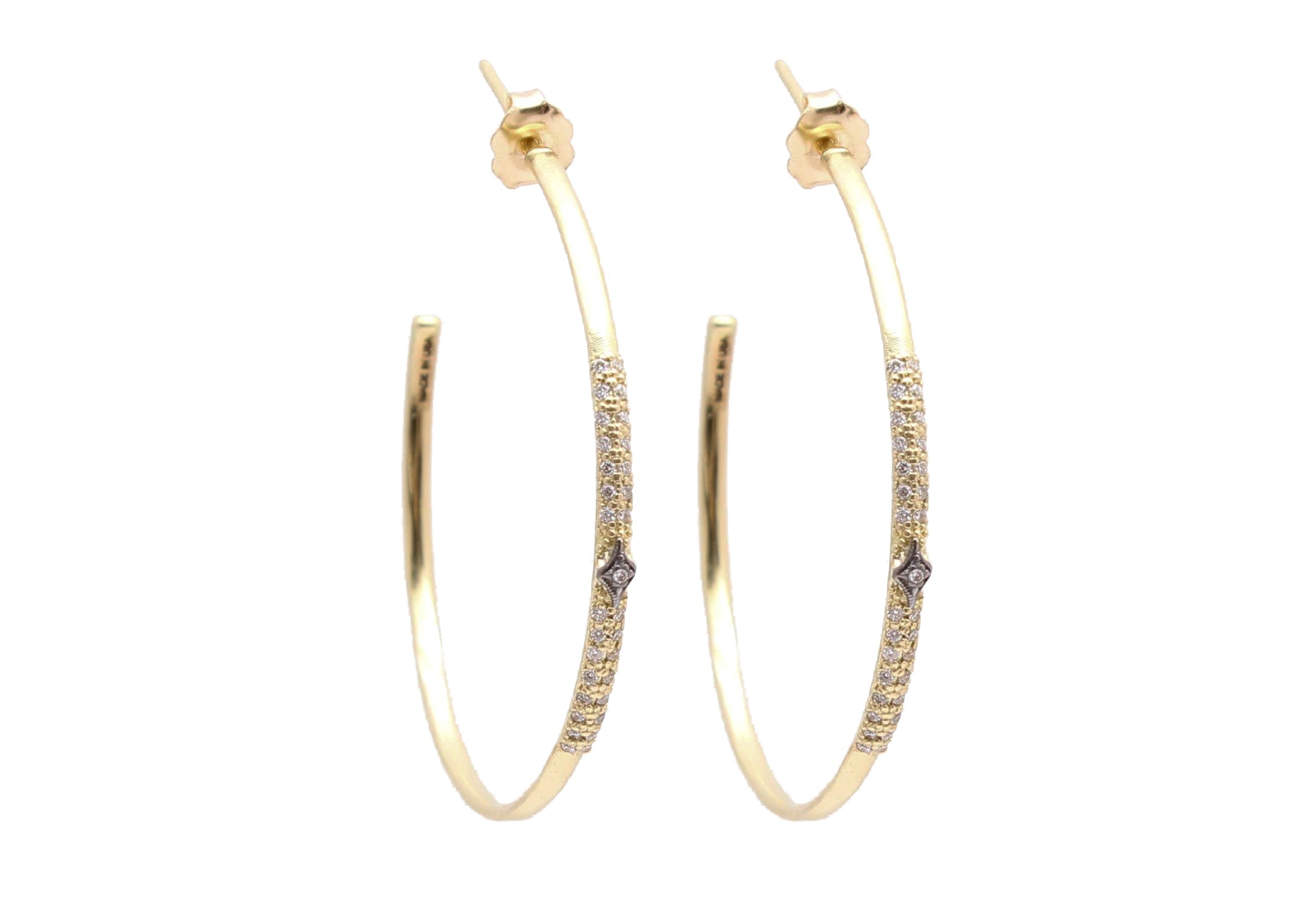 ARMENTA18K YELLOW GOLD & STERLING SILVER HOOPS WITH DIAMOND ACCENTS